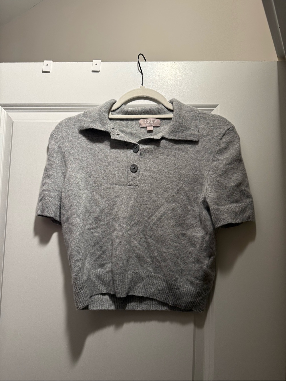 Crew Cashmere Cropped Polo Sweater – Grey – Size S